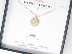 Libra Zodiac Necklace in Gold Fill