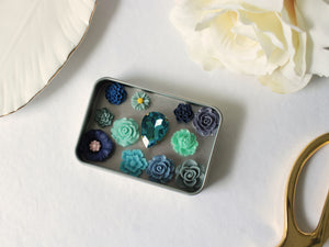 Blue and Green Flower Magnet Set