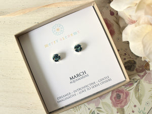 March Birthstone Stud Earrings in Aquamarine