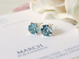 March Birthstone Stud Earrings in Aquamarine