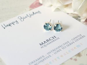 Happy Birthday March Birthstone Stud Earrings in Aquamarine