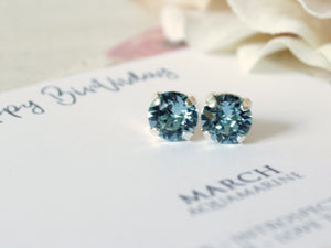 Happy Birthday March Birthstone Stud Earrings in Aquamarine