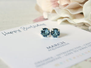 Happy Birthday March Birthstone Stud Earrings in Aquamarine