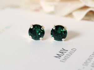 May Birthstone Stud Earrings in Emerald