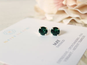 May Birthstone Stud Earrings in Emerald