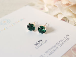 May Birthstone Stud Earrings in Emerald