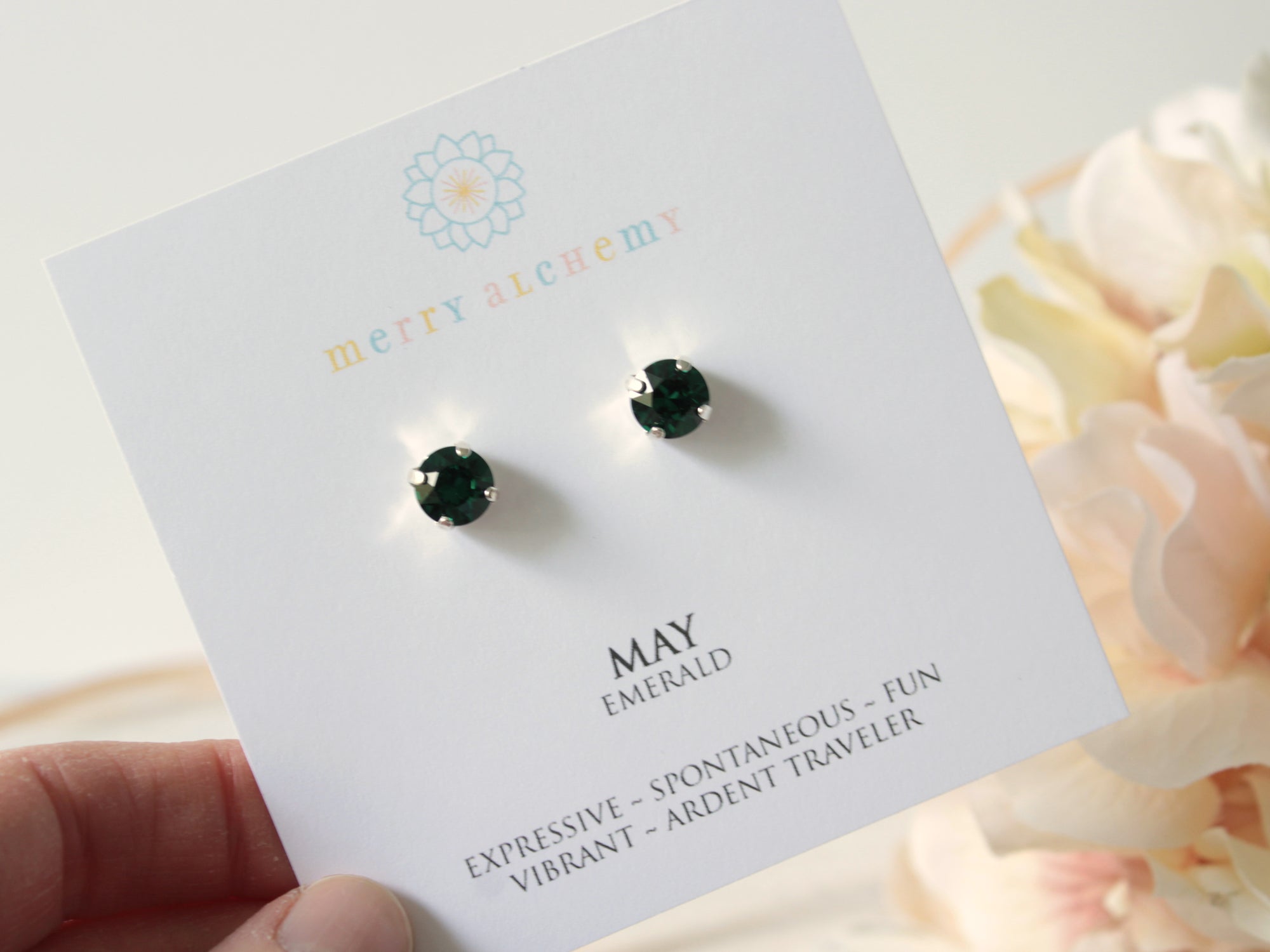 May Birthstone Stud Earrings in Emerald