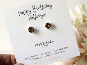 November Birthstone Stud Earrings in Light Colorado Topaz