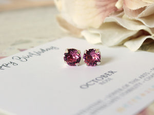 Happy Birthday October Birthstone Stud Earrings in Light Rose
