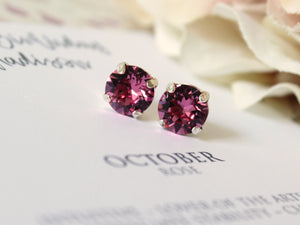 Happy Birthday October Birthstone Stud Earrings in Light Rose