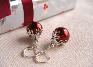 14mm Red Christmas Ball Earrings