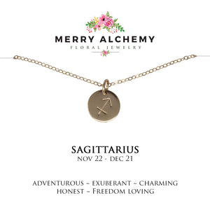 Sagittarius Zodiac Necklace in Gold Fill