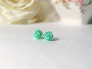 Single Bloom Rose Stud Earrings in Sea Foam