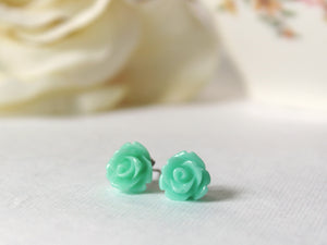 Single Bloom Rose Stud Earrings in Sea Foam