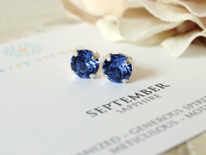 September Birthstone Stud Earrings in Sapphire Blue