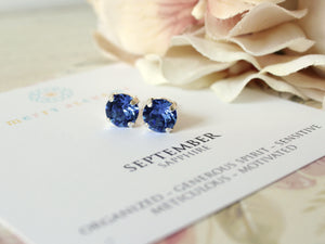 September Birthstone Stud Earrings in Sapphire Blue