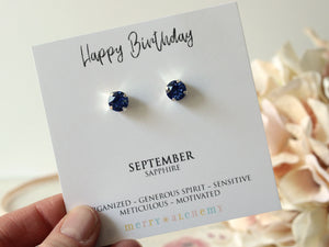 September Birthstone Stud Earrings in Sapphire Blue