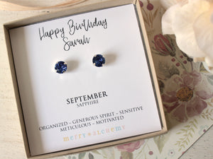 September Birthstone Stud Earrings in Sapphire Blue