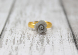 Tiny Petals Stacking Ring ~ Frosted Gray Rose