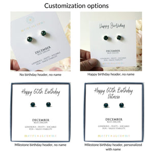 December Birthstone Stud Earrings in Blue Zircon