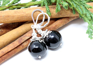14mm Black Christmas Ball Earrings