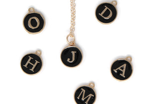 Black Enamel Initial Necklace