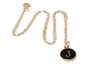 Black Enamel Initial Necklace