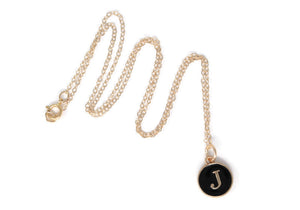 Black Enamel Initial Necklace