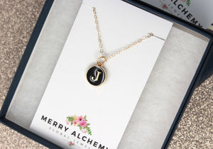 Black Enamel Initial Necklace