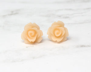 Single Bloom Studs in Frosted Peach Rose