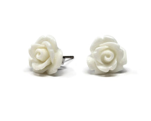 Single Bloom Rose Stud Earrings in White