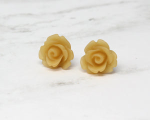 Single Bloom Rose Stud Earrings in Frosted Latte