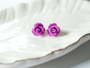 Single Bloom Rose Stud Earrings in Byzantium Purple