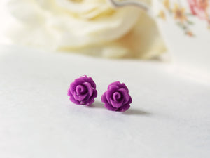 Single Bloom Rose Stud Earrings in Byzantium Purple