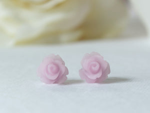 Single Bloom Rose Stud Earrings in Frosted Purple