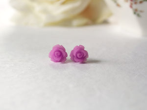 Single Bloom Rose Stud Earrings in Frosted Light Purple