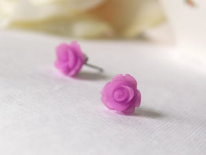 Single Bloom Rose Stud Earrings in Frosted Light Purple