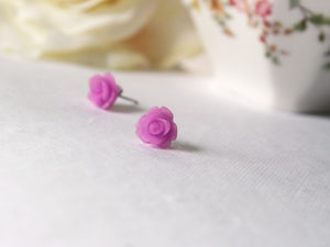 Single Bloom Rose Stud Earrings in Frosted Light Purple