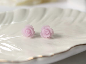 Single Bloom Rose Stud Earrings in Frosted Lilac