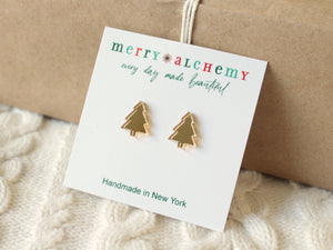 Green Glitter Christmas Tree Stud Earrings