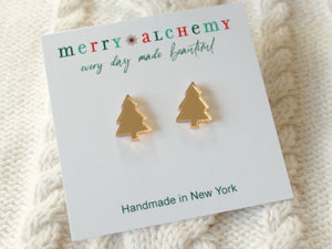 Gold Mirror Christmas Tree Stud Earrings