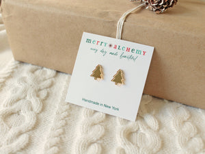 Gold Mirror Christmas Tree Stud Earrings