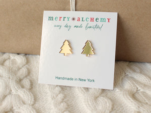 Gold Mirror Christmas Tree Stud Earrings