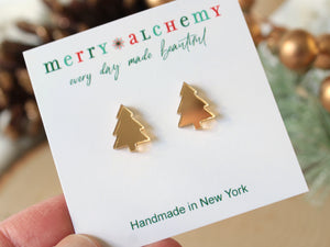 Gold Mirror Christmas Tree Stud Earrings