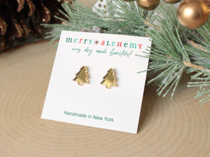 Gold Mirror Christmas Tree Stud Earrings