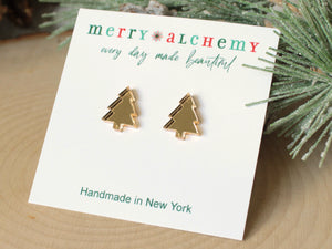 Gold Mirror Christmas Tree Stud Earrings