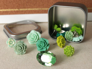 Green Flower Push Pin Set