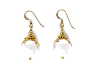 12mm White Christmas Ball Earrings in Gold