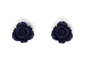 Large Bloom Studs in Matte Navy Blue