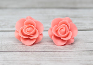 Large Single Bloom Studs in Matte Coral Rose